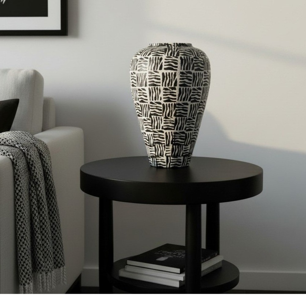 Vintage Alvino Bagni Mid-Century Modern Vase  Black & White–Made in Italy
